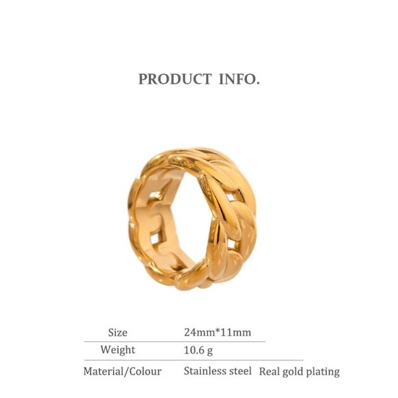 NEW 18K Gold Plated Textured Chain Link Ring - Picture 2 of 7
